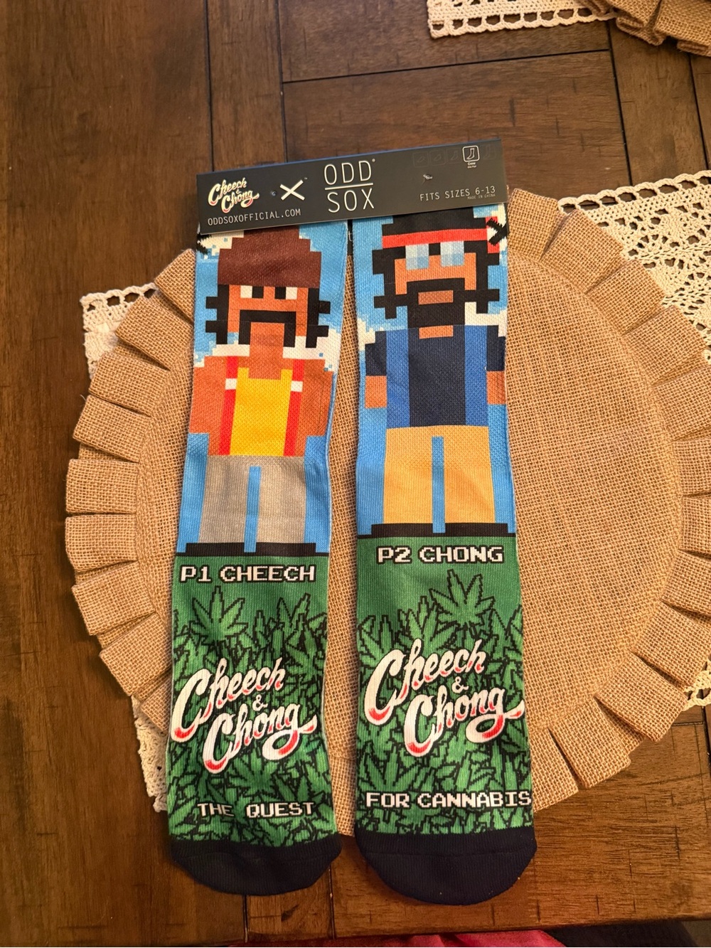 Cheech & Chong x Odd Sox Pixel Crew Socks - Blue & Green